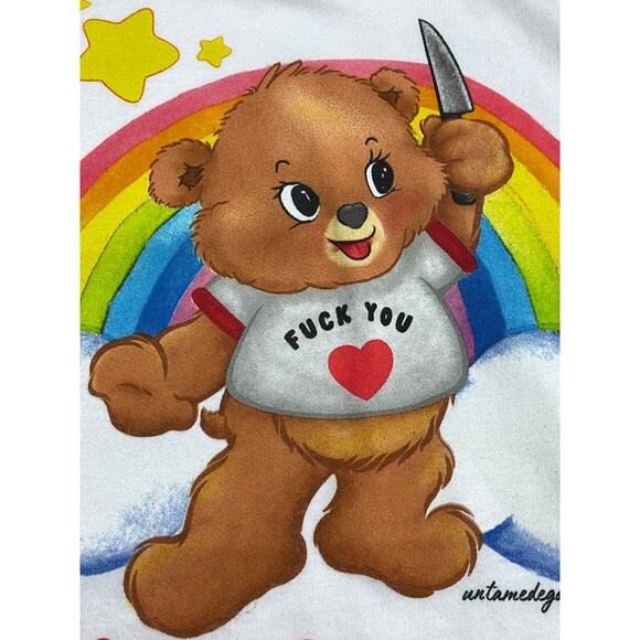 Untamed Ego T-Shirt Size Large White “I’ll Cut A B@#@ Bear” Rainbow Funny Tee - Picture 8 of 8
